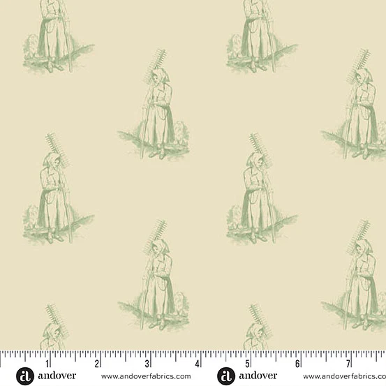 Andover Laundry Line 10081 G Cream Green Farmer's Daughter By The Yard
