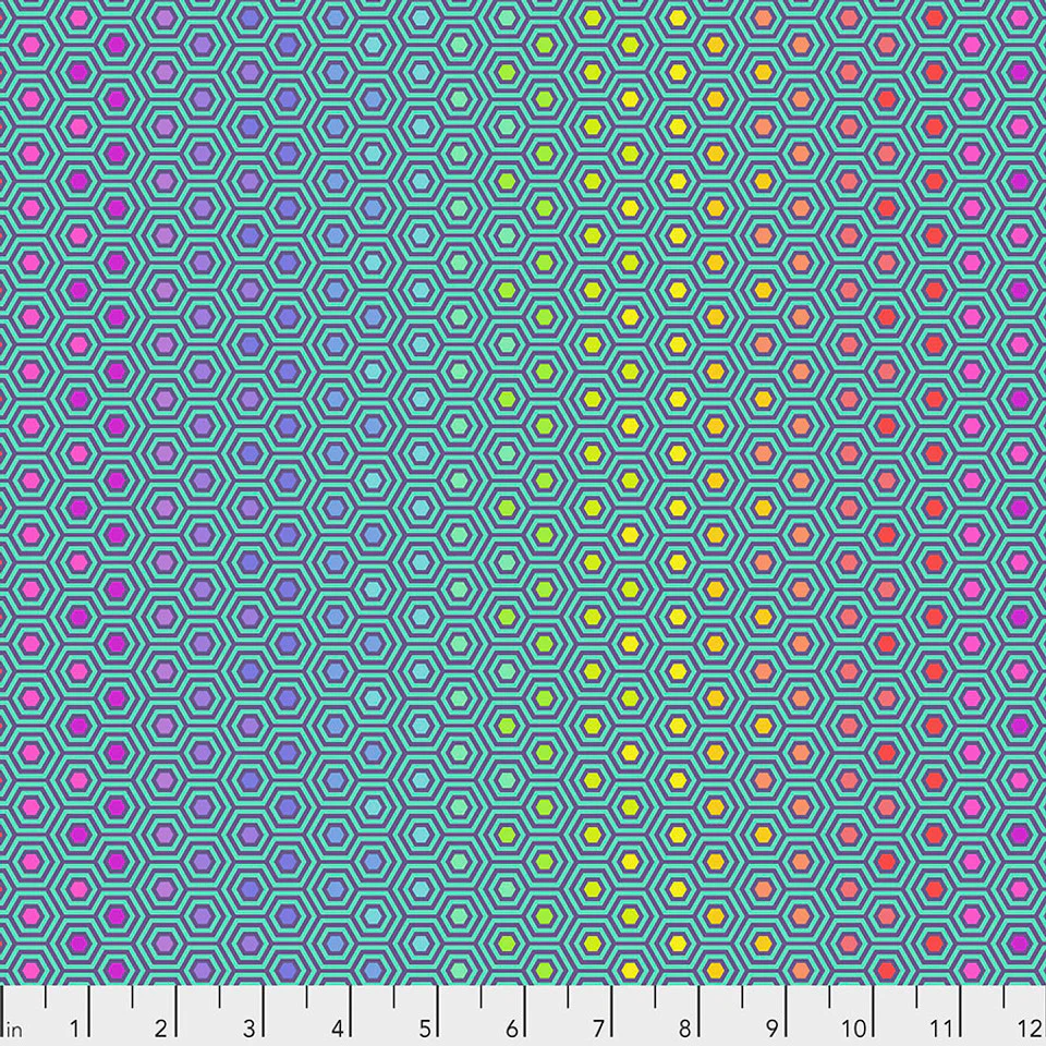 Free Spirit Tula's True Colors PWTP151 Peacock Hexy Rainbow By The Yard