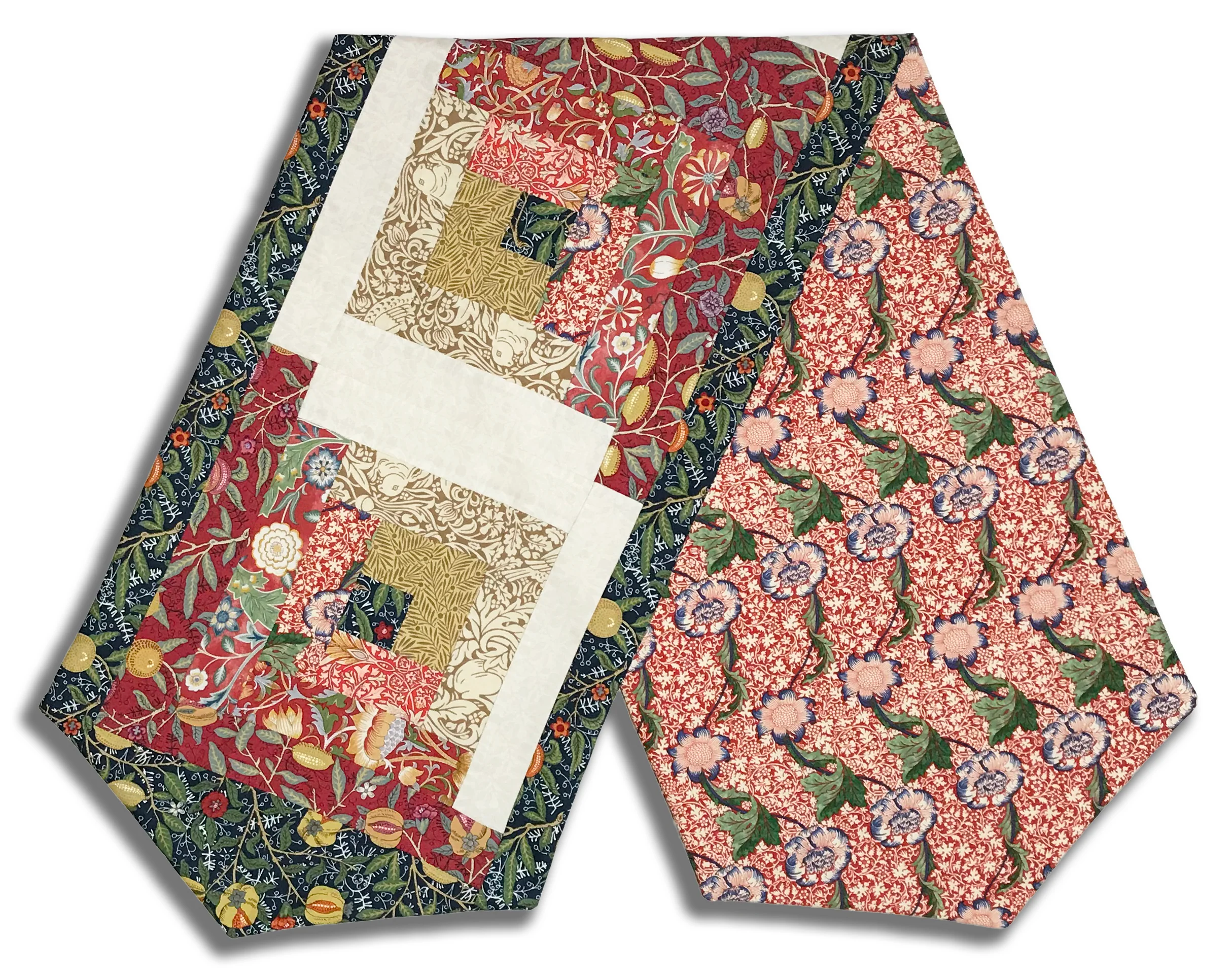 Fully FINISHED Log Cabin Table Runner - Oxford Holiday - Red