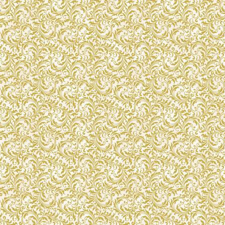 Hoffman Metallic - Blooming Holidays X7790 20G Natural/Gold Scrollwork By The Yard