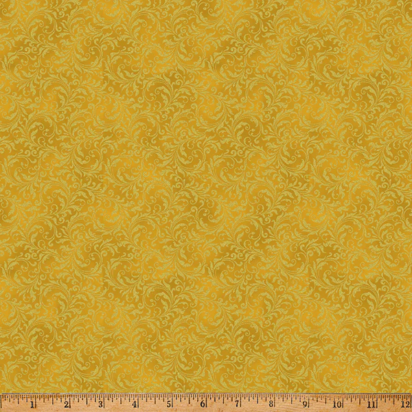 Hoffman Metallic - Blooming Holidays X7790 47G Gold/Gold Scrollwork By The Yard
