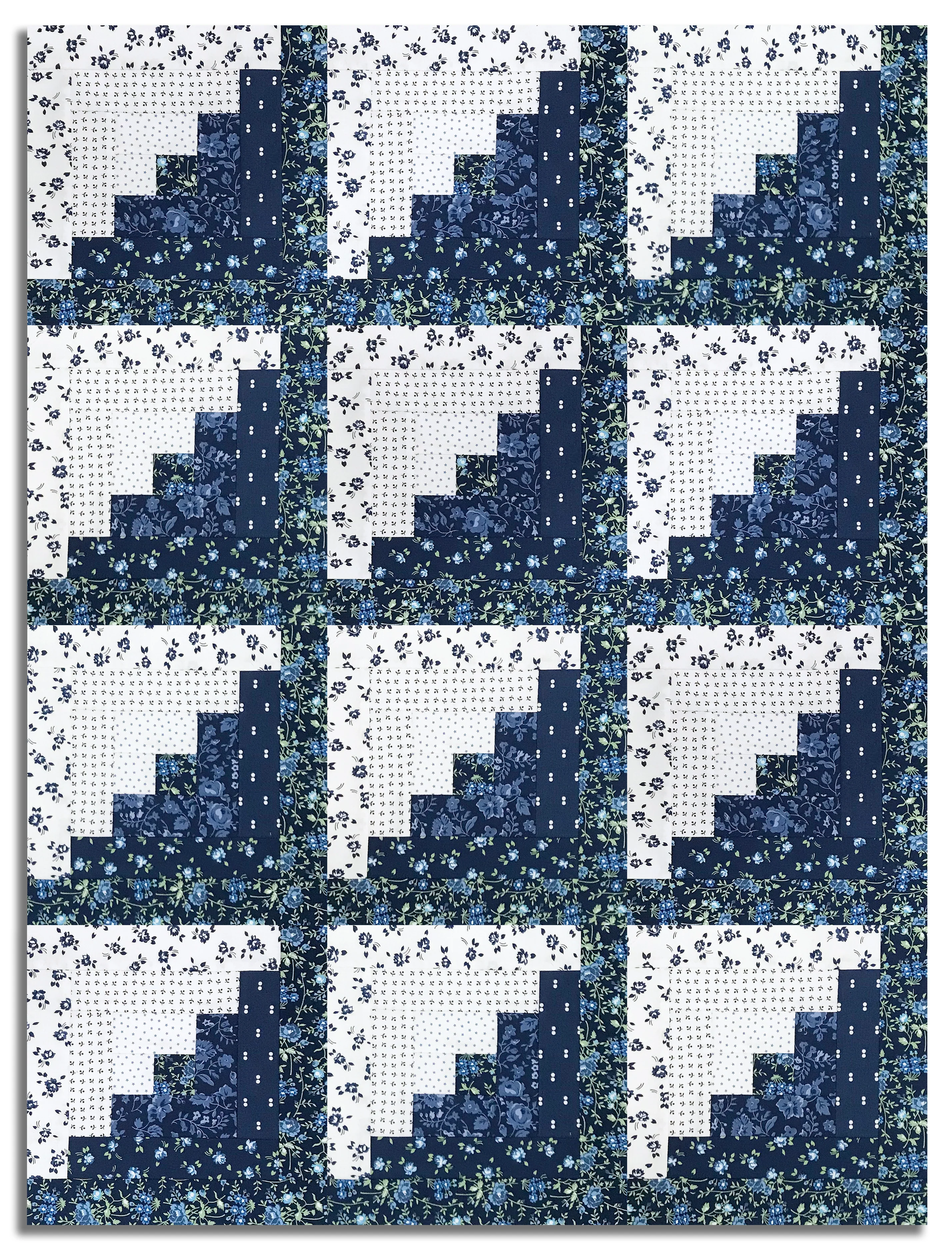 Moda Pre-cut 12 Block Log Cabin Quilt Kit - Blueprint - Image 2