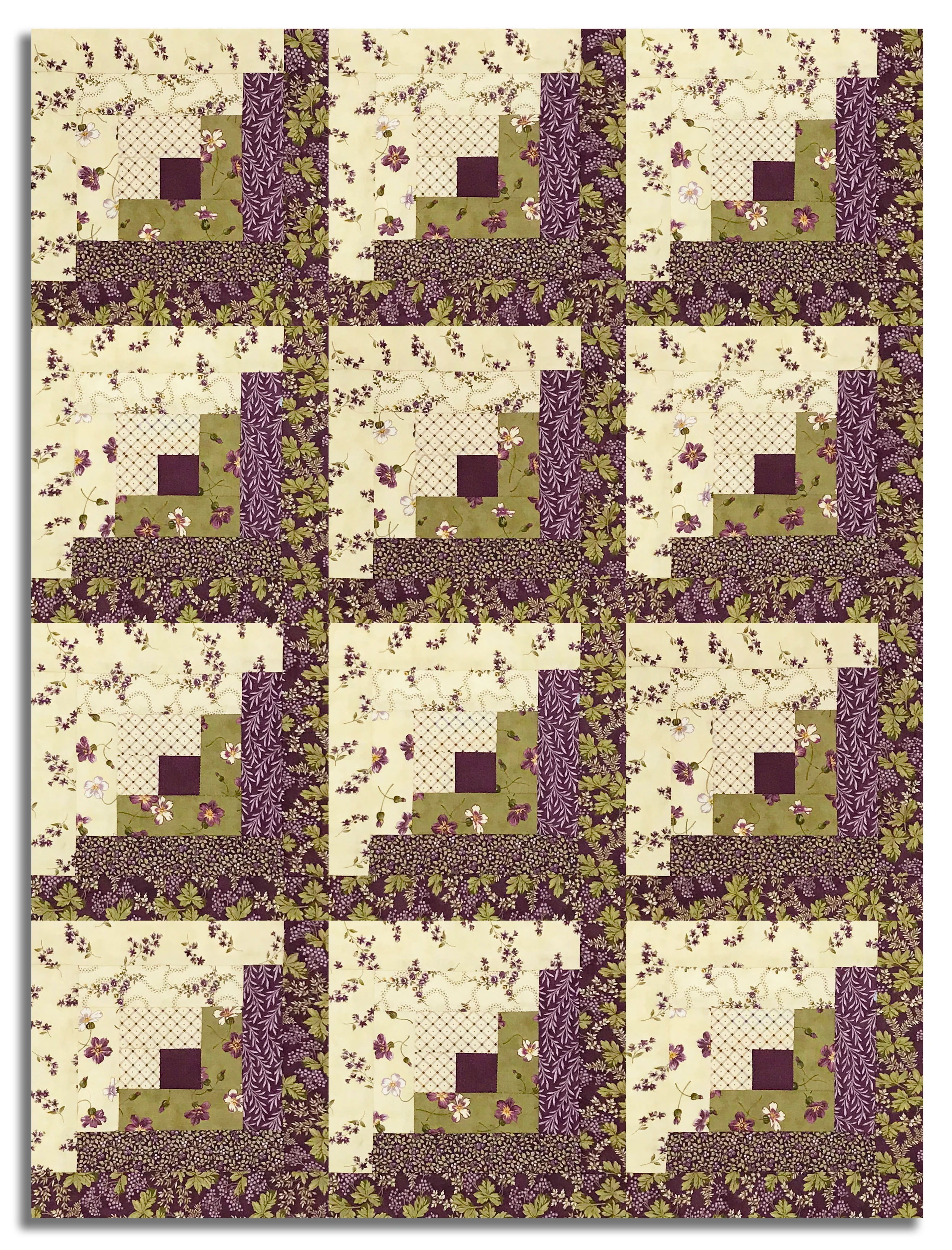 Moda Pre-cut 12 Block Log Cabin Quilt Kit - Collection For A Cause: Essence - Plum - Image 2