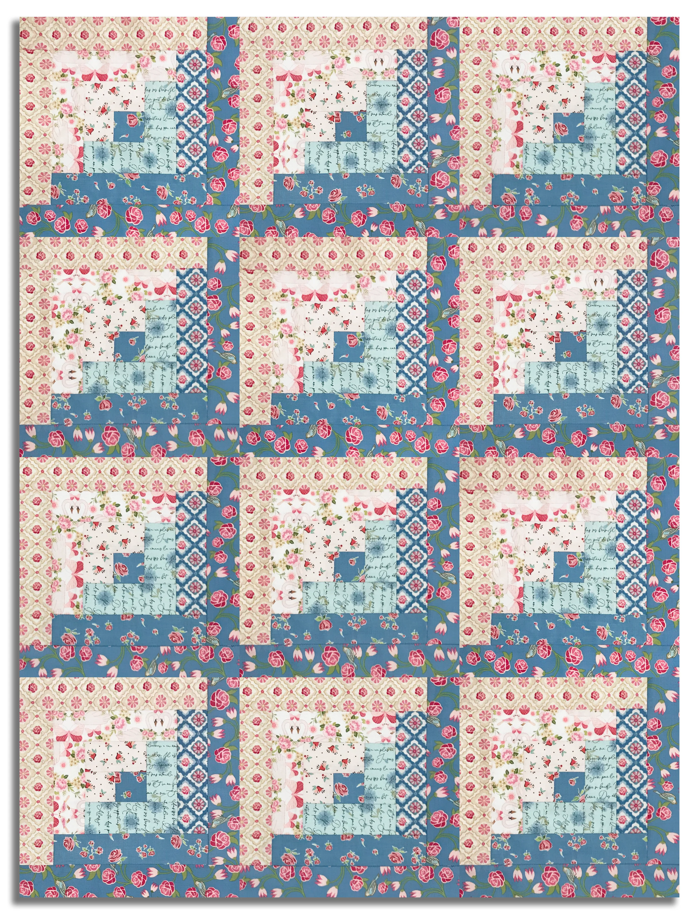 Poppie Cotton Pre-Cut 12 Block Log Cabin Quilt Kit - Stolen Moments - Image 2