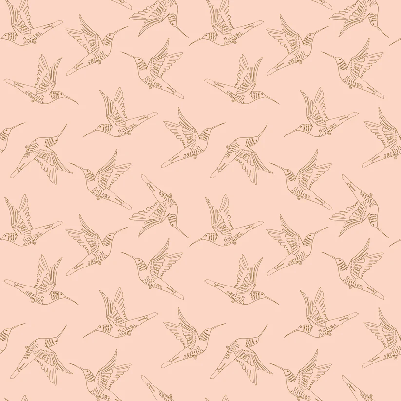 Poppie Cotton Serenity Blooms SR24505 Hummingbird Dance Peach By The Yard
