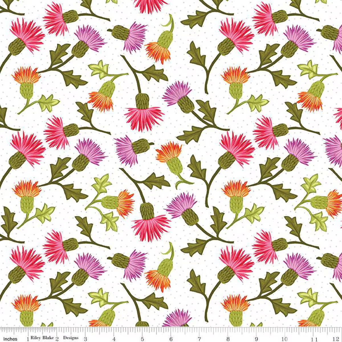 Riley Blake Zinnias CD16692 White Thistles By The Yard