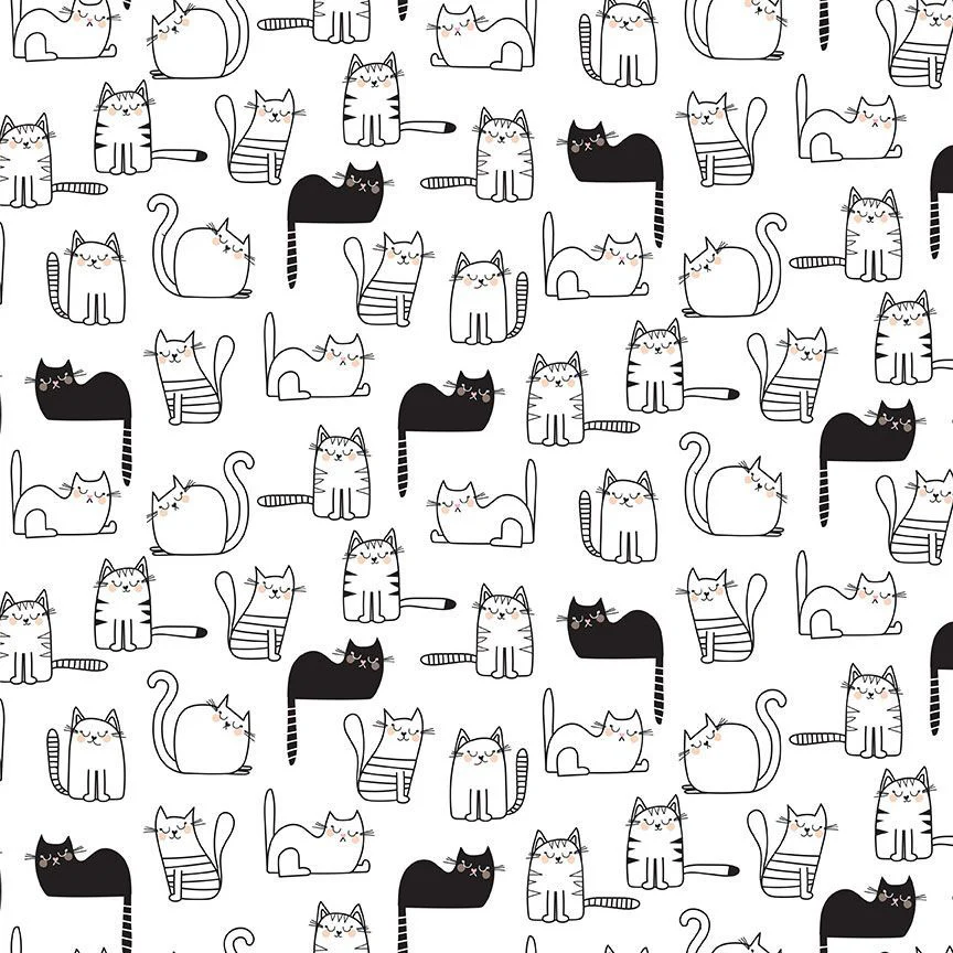 Timeless Treasures - Smitten Kitten CD2571 White Cats Nap Time By The Yard