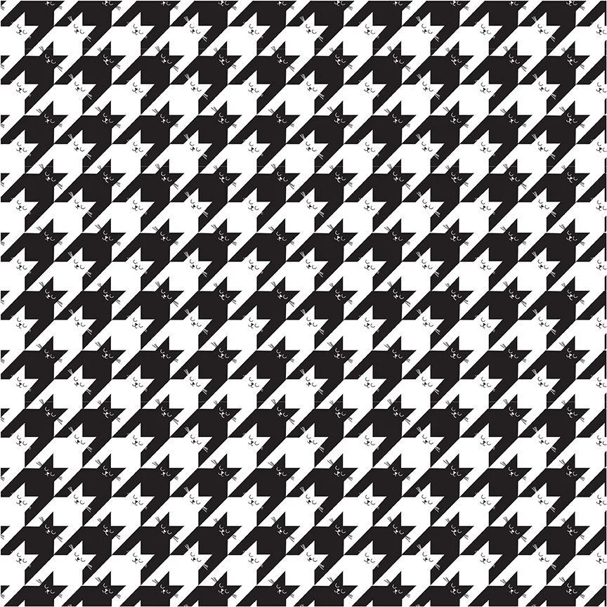 Timeless Treasures - Smitten Kitten CD2573 Black Kitty Houndstooth By The Yard