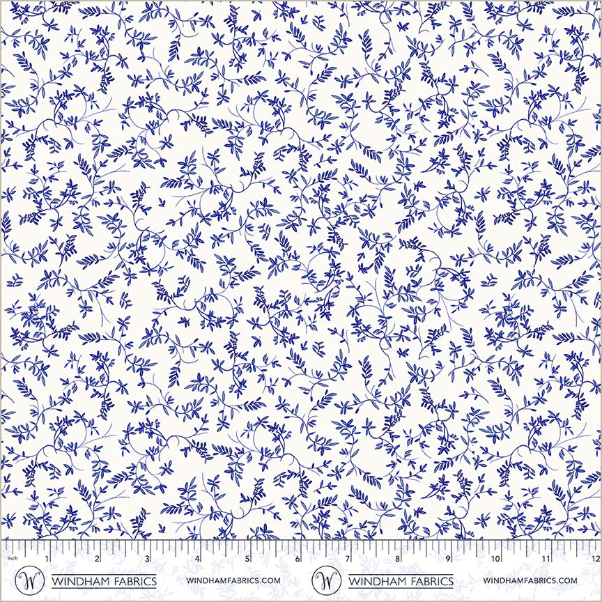 Windham China Blue 54938 1 White Flowing Vine By The Yard