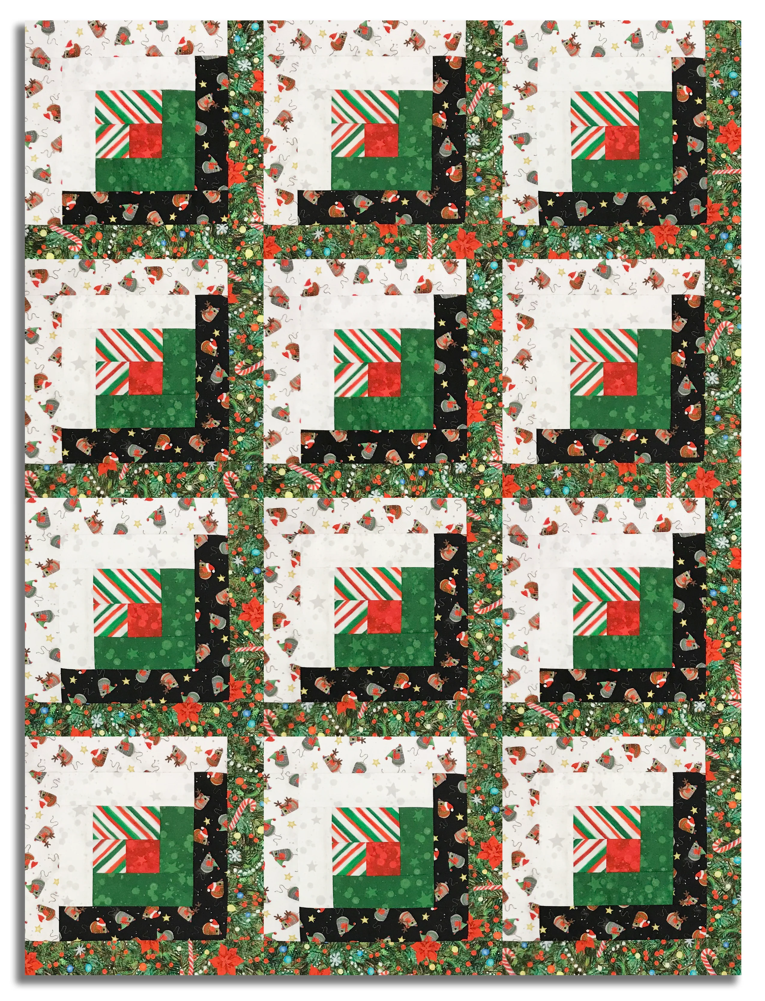 Windham Pre-Cut 12 Block Log Cabin Quilt Kit - Meowy Christmas - Image 3